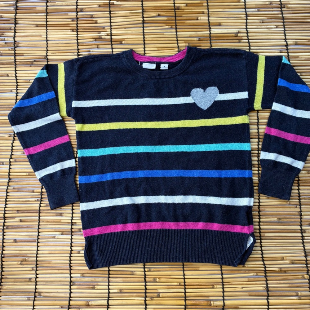 Gap Kids Girls Navy Striped Heart Sweater Size S 6-7 Multi Color Pullover